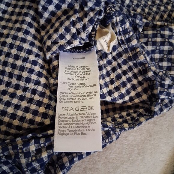 Madewell Women's Size XL Blue White Gingham Textured Cotton Wrap Top - Picture 6 of 11